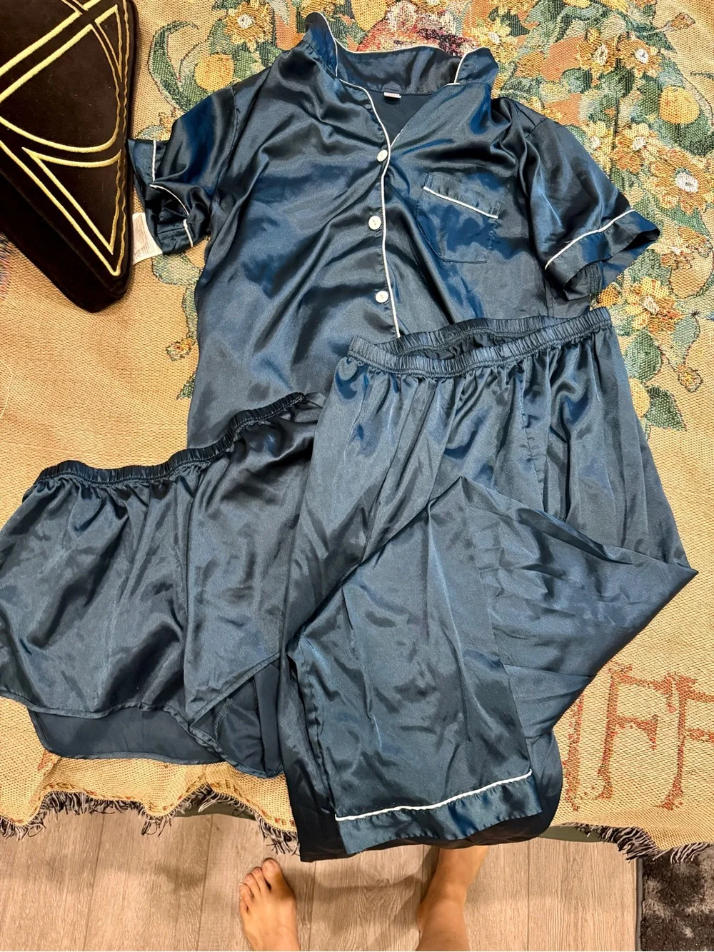 Satin Short Sleeve Pajama Set - Teal